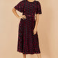 Yumi Burgundy Velour Spot Midi Skater Dress