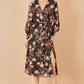 Yumi Black Foiled Floral Print Wrap Midi Dress