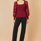 Yumi Burgundy Ribbed Knitted Top With Lace Sleeves