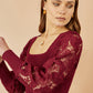 Yumi Burgundy Ribbed Knitted Top With Lace Sleeves