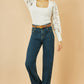 Yumi White Ribbed Knitted Top With Lace Sleeves