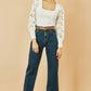Yumi White Ribbed Knitted Top With Lace Sleeves