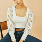 Yumi White Ribbed Knitted Top With Lace Sleeves