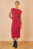 Yumi Burgundy Knitted Ruched Midi Dress