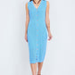 Yumi Blue Scallop Edge Crochet Knitted Midi Dress