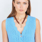 Yumi Blue Scallop Edge Crochet Knitted Midi Dress