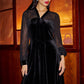 Yumi Black Velvet Pussy bow Sheer Sleeves Skater Dress