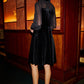 Yumi Black Velvet Pussy bow Sheer Sleeves Skater Dress
