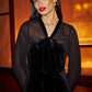 Yumi Black Velvet Pussy bow Sheer Sleeves Skater Dress
