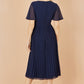 Yumi Navy Sequin Embellished Panel Pleated Midi Dress
