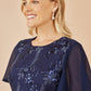 Yumi Navy Sequin Embellished Panel Pleated Midi Dress
