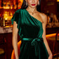 Yumi Green Velvet Frill One Shoulder Midi Dress With Split Hem