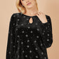 Yumi Black Sparkle Bow Print Velvet Top
