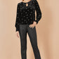 Yumi Black Sparkle Bow Print Velvet Top