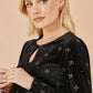 Yumi Black Sparkle Bow Print Velvet Top
