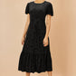 Yumi Black Floral Velour Velvet Twist Waist Midi Dress