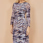 Yumi Multicolour Abstract Stripe Ruched Bodycon Midi Dress