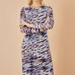 Yumi Multicolour Abstract Stripe Ruched Bodycon Midi Dress