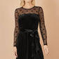 Yumi Black Velvet Skater Dress With Mesh Bow Sleeves