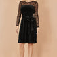 Yumi Black Velvet Skater Dress With Mesh Bow Sleeves