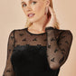 Yumi Black Velvet Skater Dress With Mesh Bow Sleeves