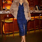 Yumi Navy Sequin Fitted Wrap Dress With Split Hem