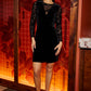 Yumi Black Fitted Velvet Dress With Sheer Floral Sleeves