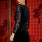 Yumi Black Fitted Velvet Dress With Sheer Floral Sleeves