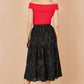 Yumi Black Mesh Applique Sequin Midi Skirt