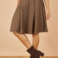 Yumi Brown Pleated Midi Skirt With Matching Belt
