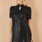 Yumi Black Sequin Tunic Dress with Chevron Pattern & Keyhole Neckline