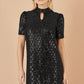 Yumi Black Sequin Tunic Dress with Chevron Pattern & Keyhole Neckline