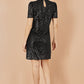 Yumi Black Sequin Tunic Dress with Chevron Pattern & Keyhole Neckline