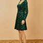 Yumi Green Starburst Foil Print Long Sleeve Skater Dress
