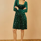 Yumi Green Starburst Foil Print Long Sleeve Skater Dress