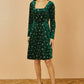 Yumi Green Starburst Foil Print Long Sleeve Skater Dress