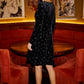 Yumi Black Starburst Foil Print Long Sleeve Skater Dress