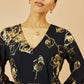 Yumi Black Foil Rose Print Midi Dress