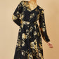 Yumi Black Foil Rose Print Midi Dress