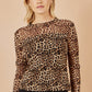 Yumi Brown Leopard Print Mesh Stretch Fitted Top
