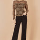 Yumi Brown Leopard Print Mesh Stretch Fitted Top