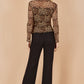 Yumi Brown Leopard Print Mesh Stretch Fitted Top