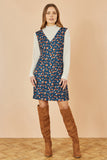 Yumi Navy Fox Long Sleeve Layered Tunic Dress With Front Pocket