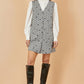 Yumi Grey Bow Print Pinafore Dress With Button Up