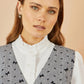 Yumi Grey Bow Print Pinafore Dress With Button Up