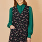 Yumi Black Floral Print Pinafore Dress With Button Up