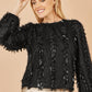 Yumi Black Hanging Sequin Long Sleeve Top