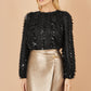 Yumi Black Hanging Sequin Long Sleeve Top