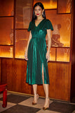 Yumi Green Metallic Ruched Midi Dress