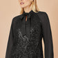 Yumi Black Sequin Pussy Bow Top